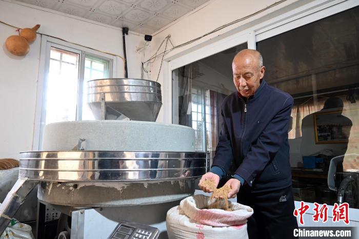 李家莊村民谷文朝重拾父輩的手藝，做起石磨面粉的營生?！〉杂鸺?攝