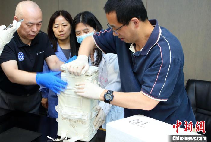 科研人員查看隨神舟十五號返回地面的空間科學實驗樣品。　中科院空間應用中心 供圖